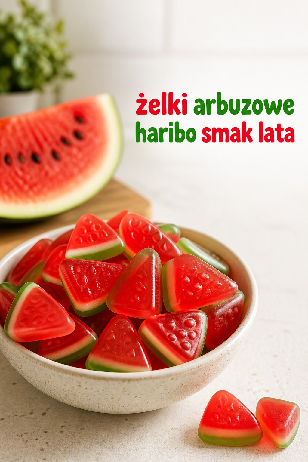 Żelki arbuzowe haribo smak lata żelki arbuzowe haribo o smaku lata w ceramicznej misce