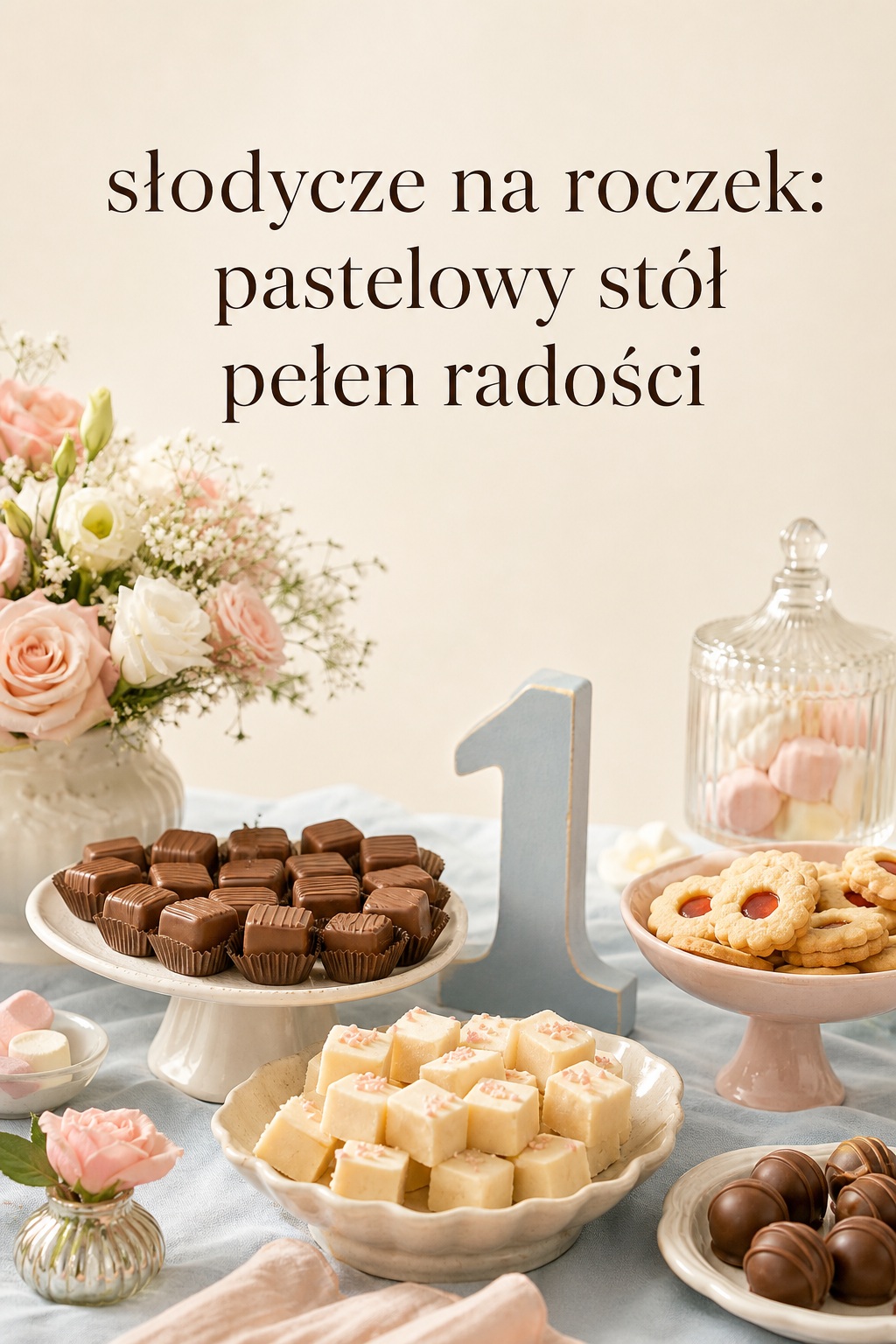 Słodycze na roczek, pastelowy stół słodycze na roczek na pastelowym słodkim stole
