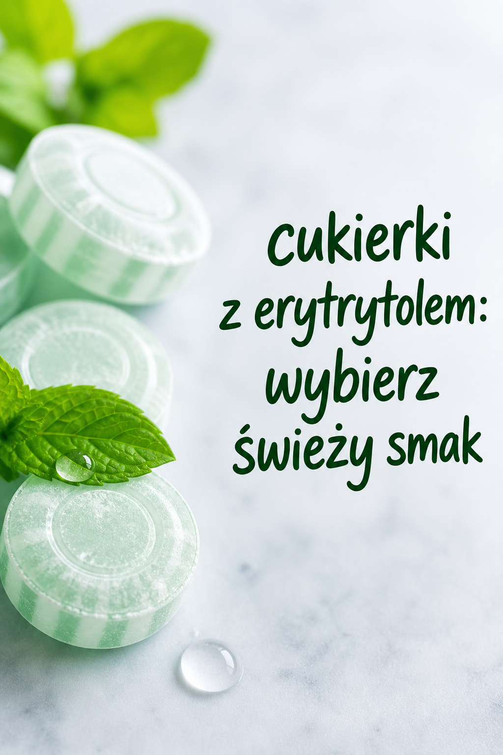 Cukierki z erytrytolem mięta Cukierki z erytrytolem o miętowym smaku z listkami mięty