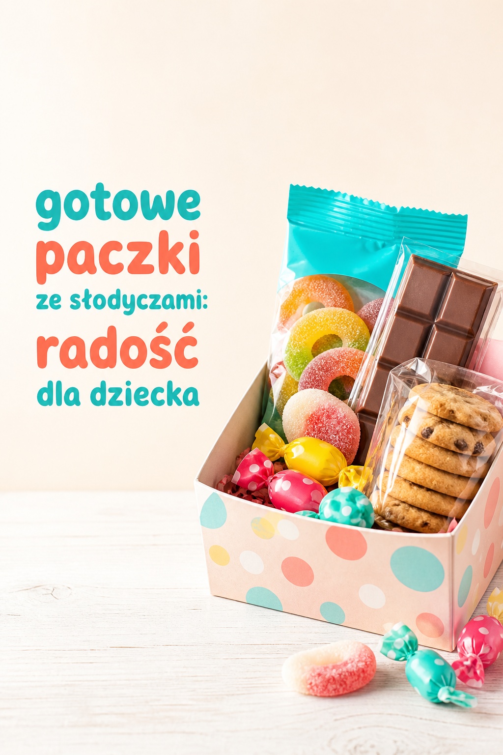 Gotowe paczki ze słodyczami paczka dla dziecka Gotowe paczki ze słodyczami dla dziecka z żelkami, czekoladą i ciastkami