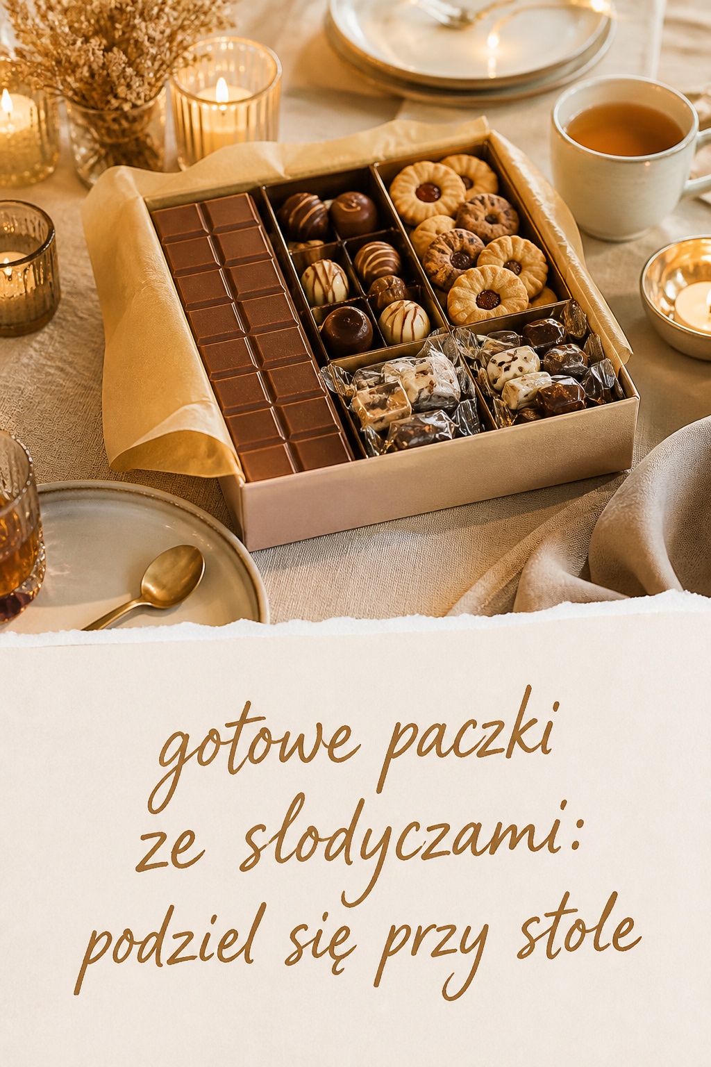 Gotowe paczki ze słodyczami paczka rodzinna Gotowe paczki ze słodyczami dla rodziny z czekoladą, pralinami i ciastkami