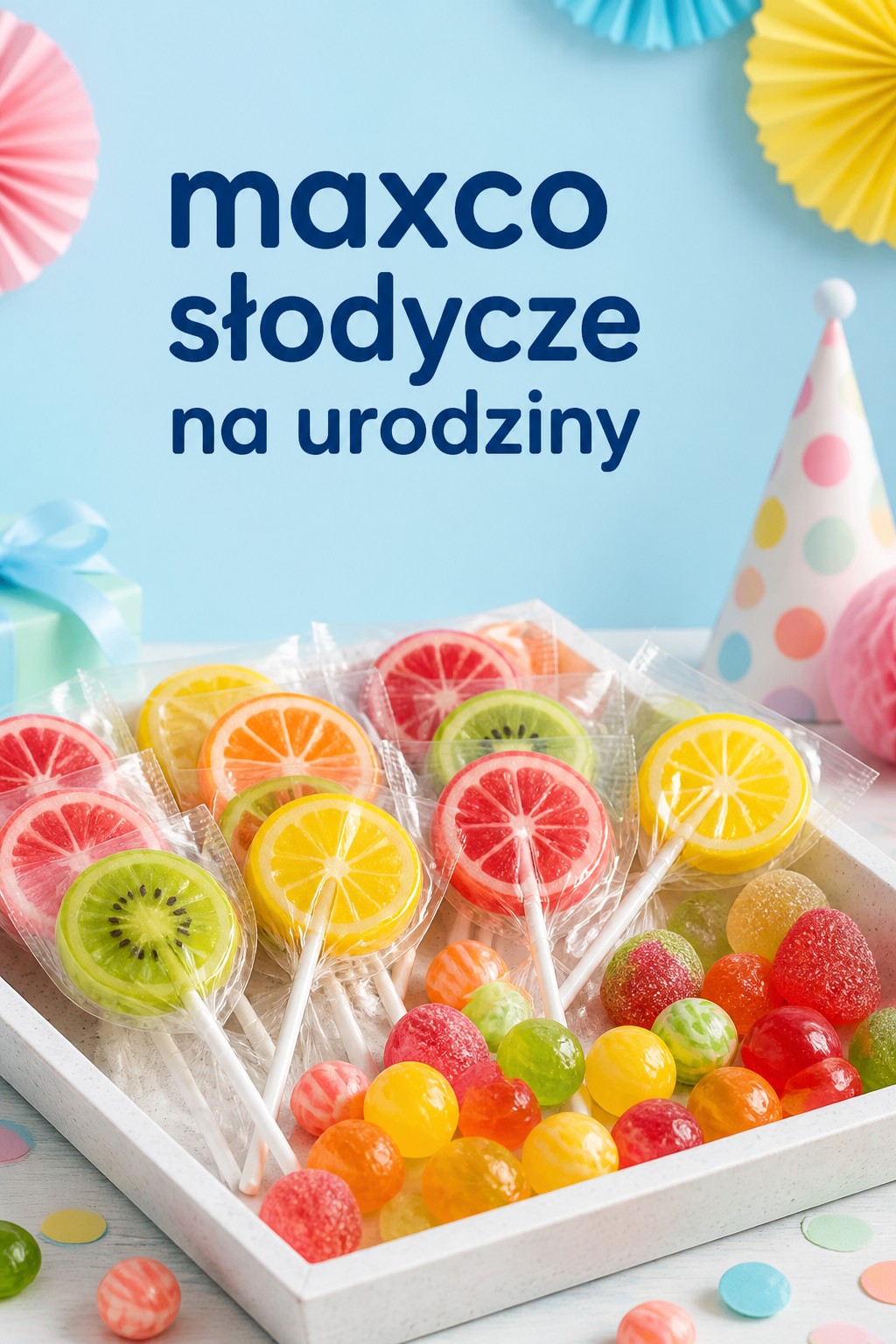 maxco słodycze na urodziny wśród lizaków i cukierków