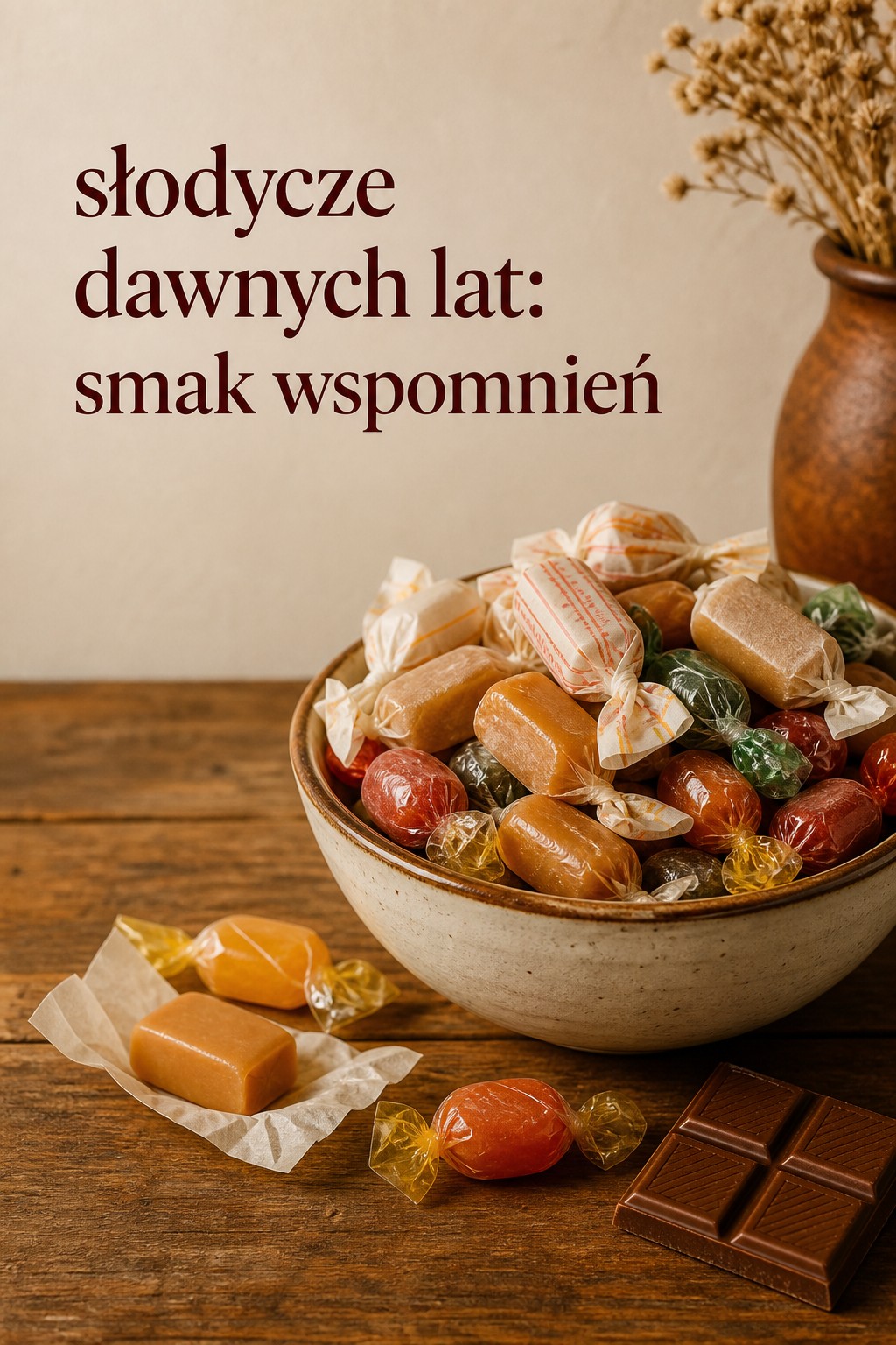 słodycze dawnych lat w misce z krówkami i cukierkami