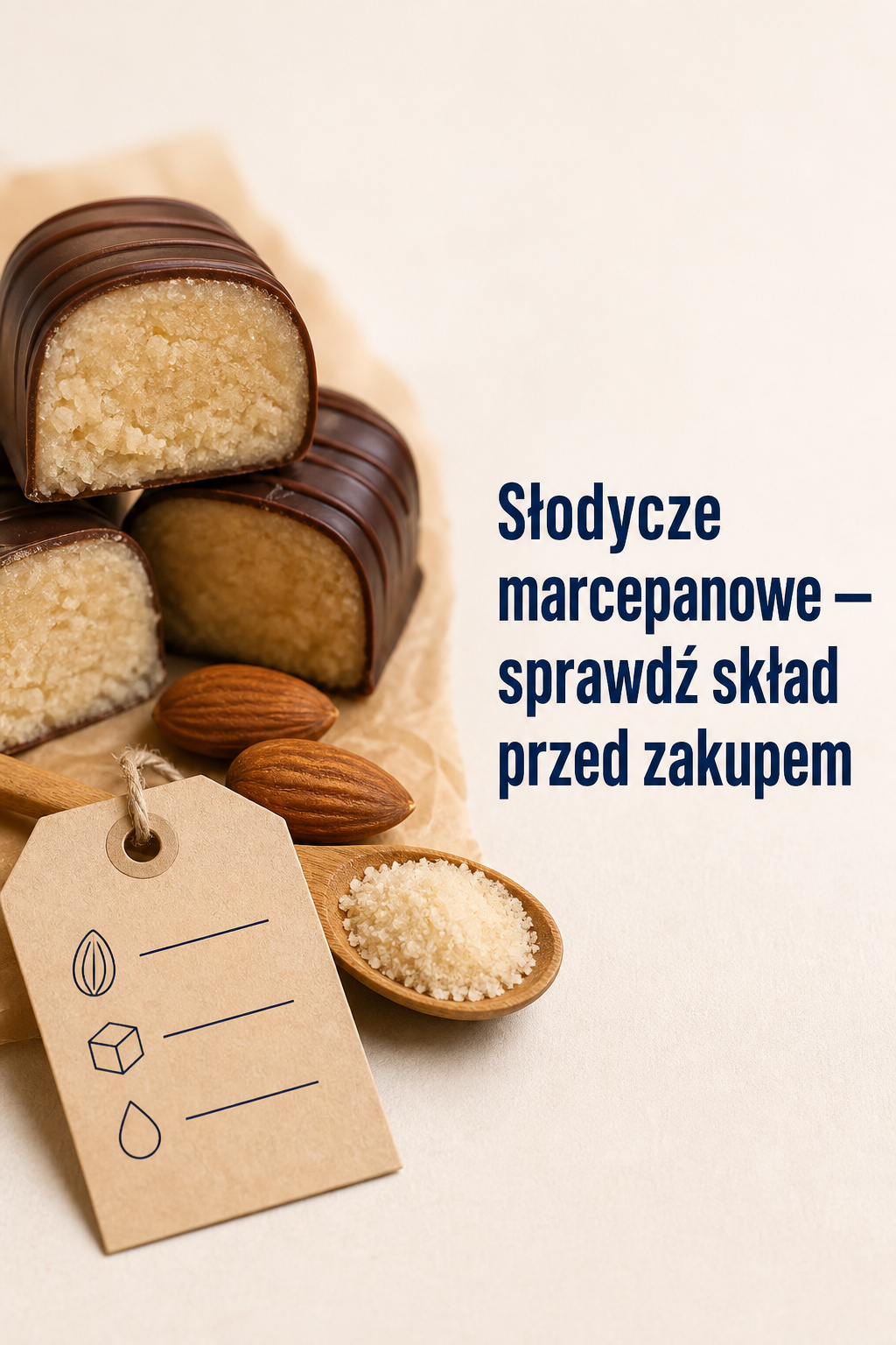 Słodycze marcepanowe skład Słodycze marcepanowe z widoczną migdałową masą i etykietą składu