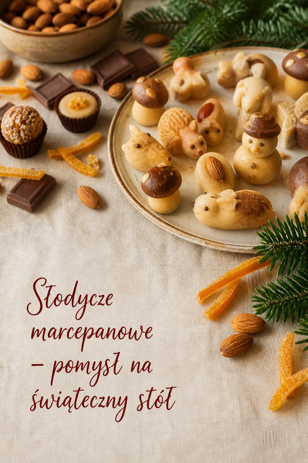Słodycze marcepanowe święta Słodycze marcepanowe w formie świątecznych figurek i czekoladek