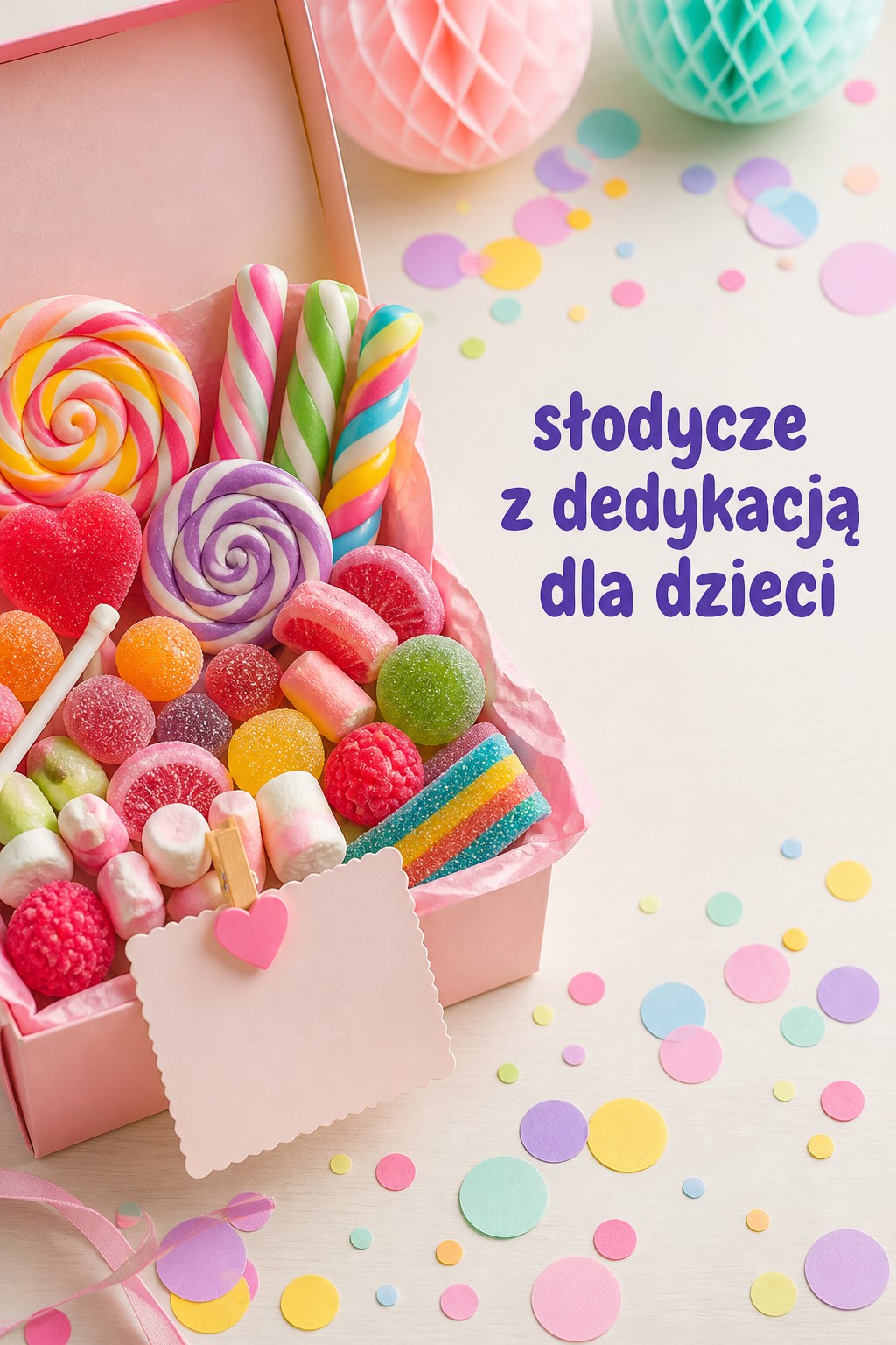 Słodycze z dedykacją dla dzieci słodycze z dedykacją dla dzieci, kolorowe lizaki i żelki