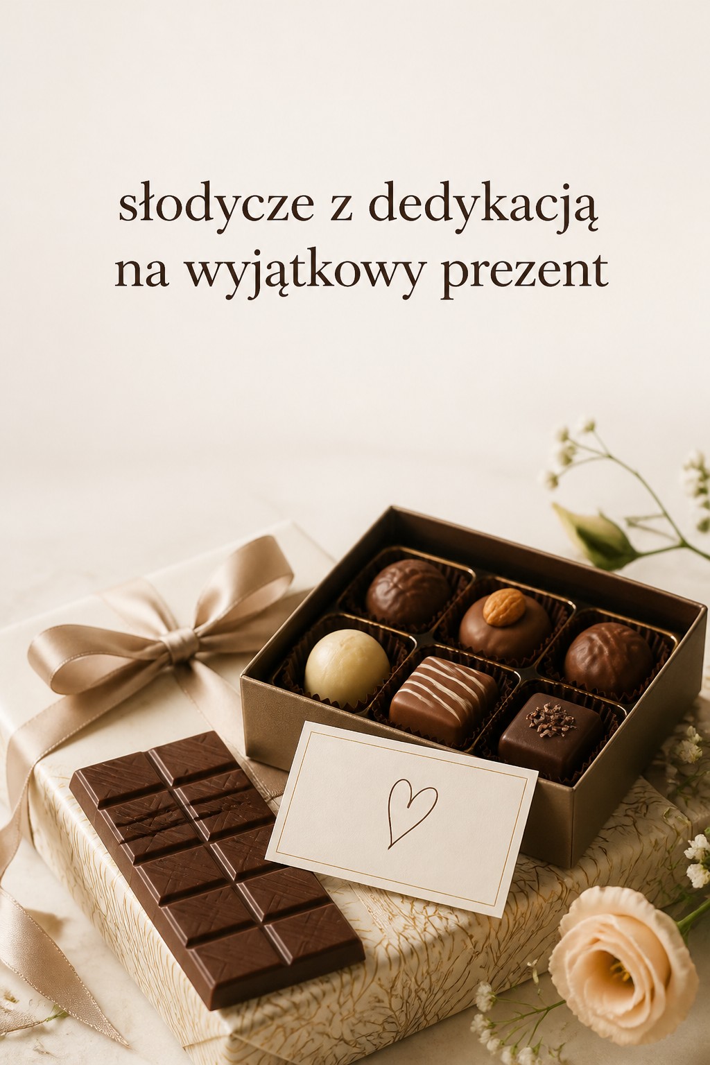 Słodycze z dedykacją na wyjątkowy prezent słodycze z dedykacją w eleganckim pudełku prezentowym