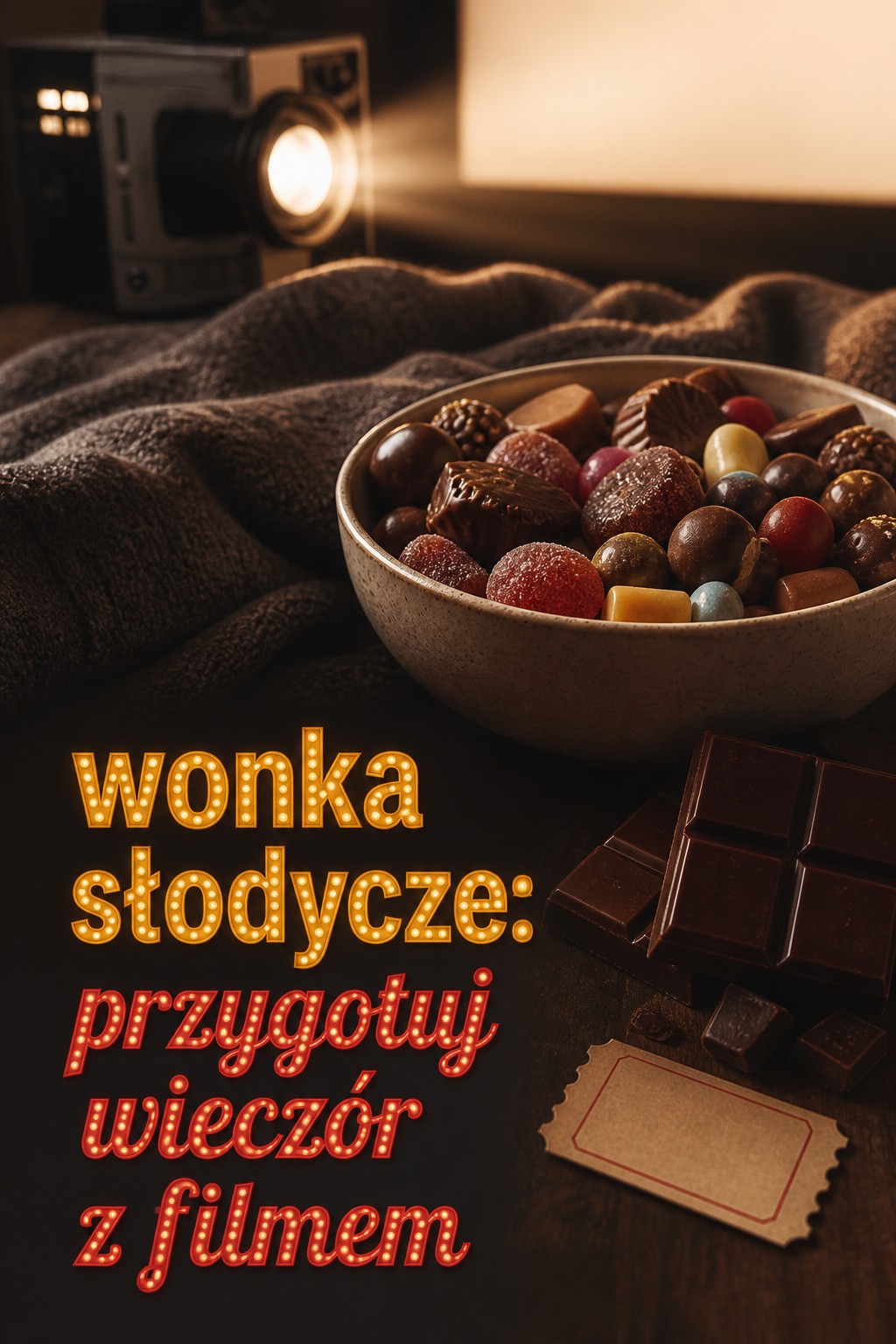 Wonka słodycze wieczór filmowy wonka słodycze na wieczór filmowy z miską cukierków