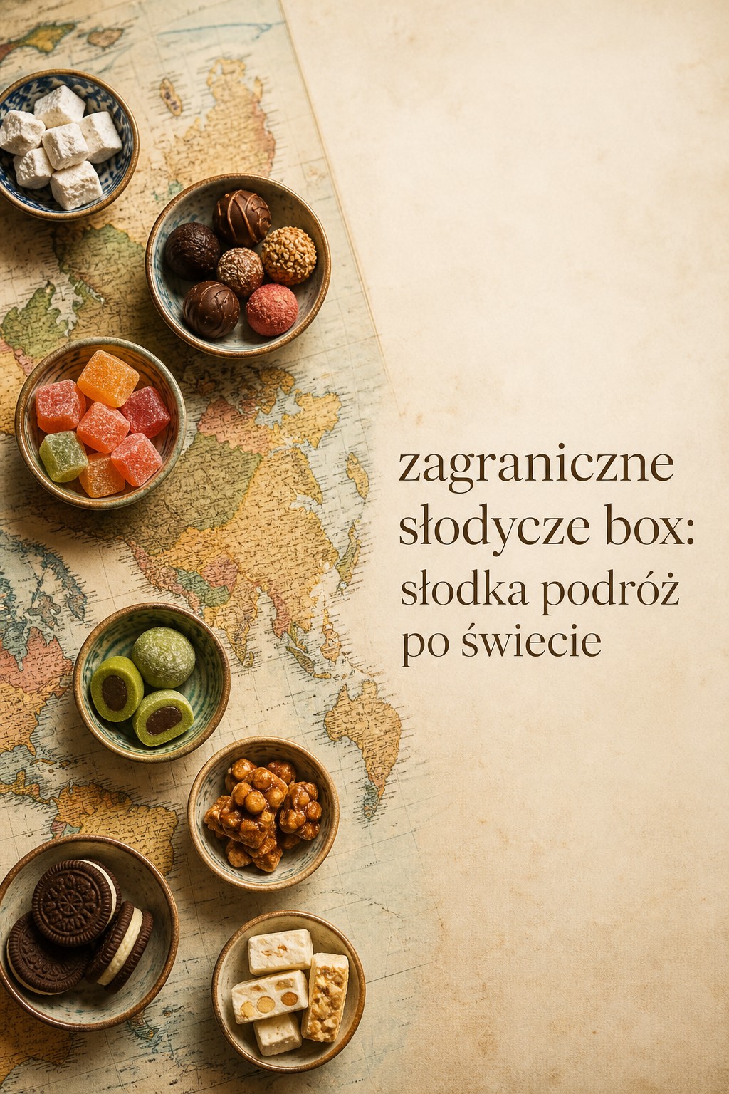 zagraniczne słodycze box na mapie jako słodka podróż po świecie