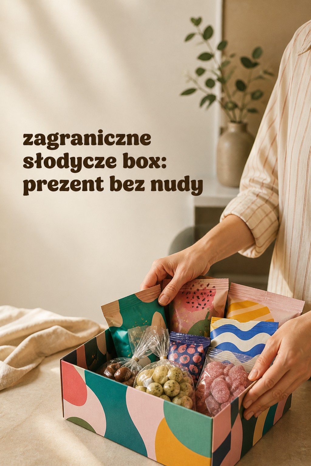zagraniczne słodycze box układany jako kolorowy prezent bez okazji