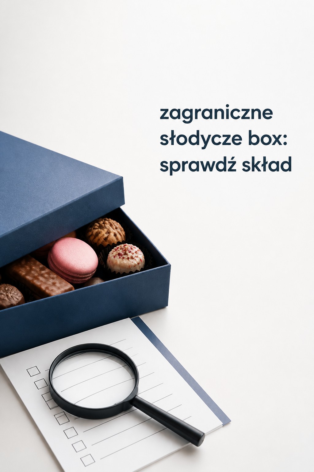 zagraniczne słodycze box i lupa do sprawdzania składu