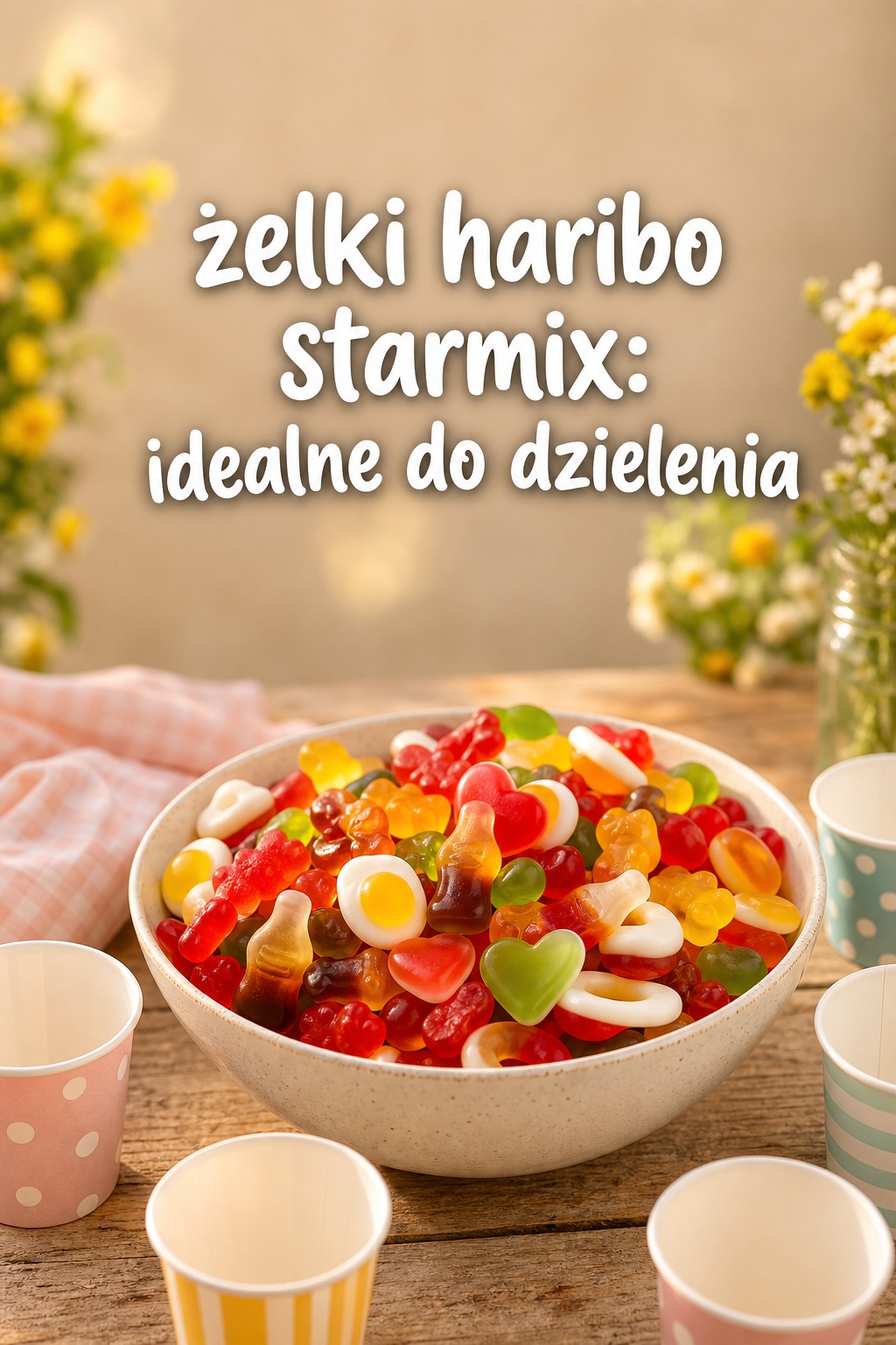 Żelki haribo starmix: dzielenie żelki haribo starmix w dużej misce z małymi kubeczkami do dzielenia