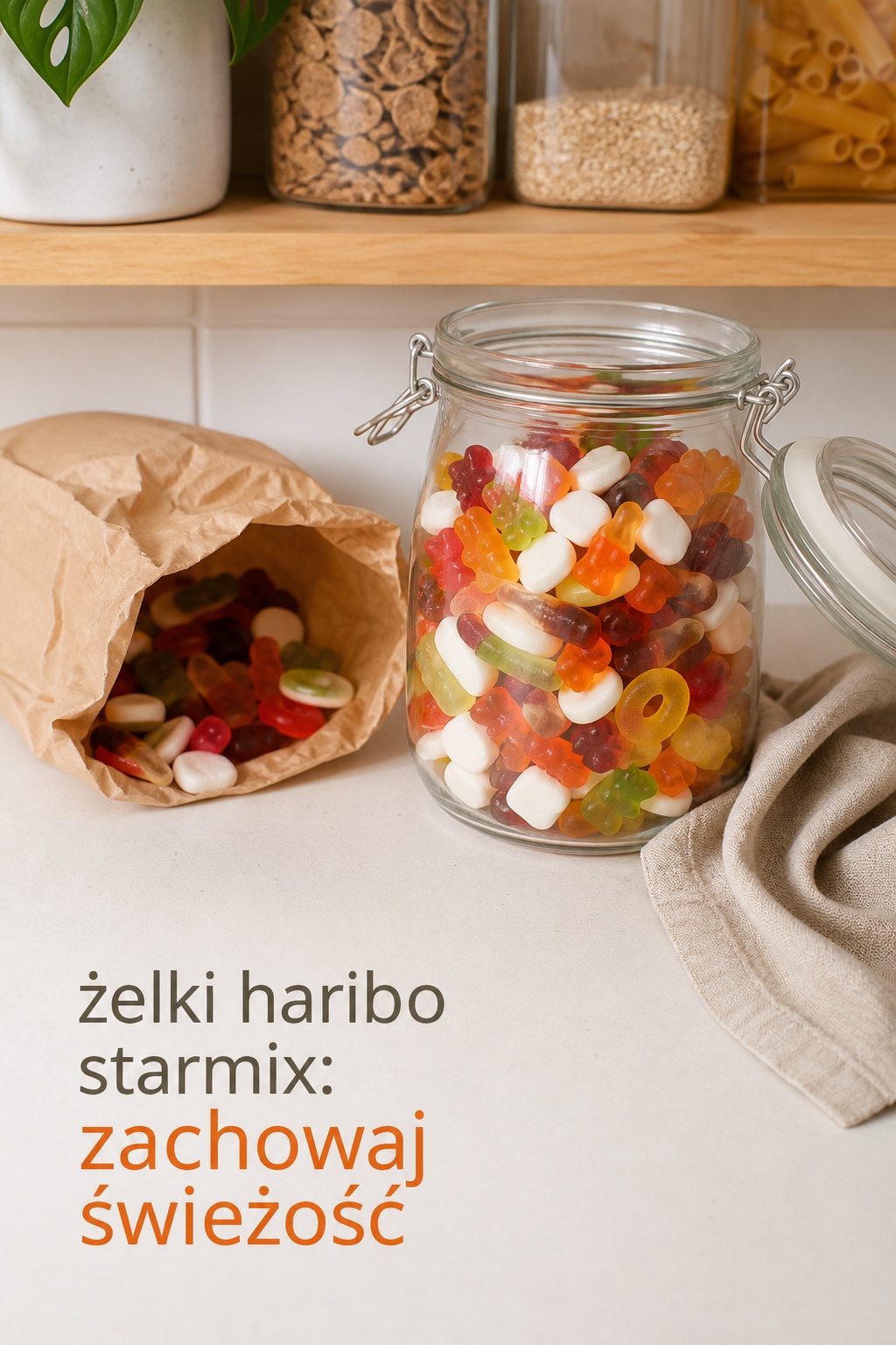 Żelki haribo starmix: świeżość żelki haribo starmix w szczelnym szklanym słoiku do przechowywania