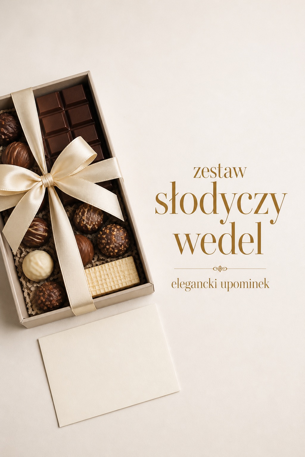 zestaw słodyczy wedel jako elegancki upominek z kokardą