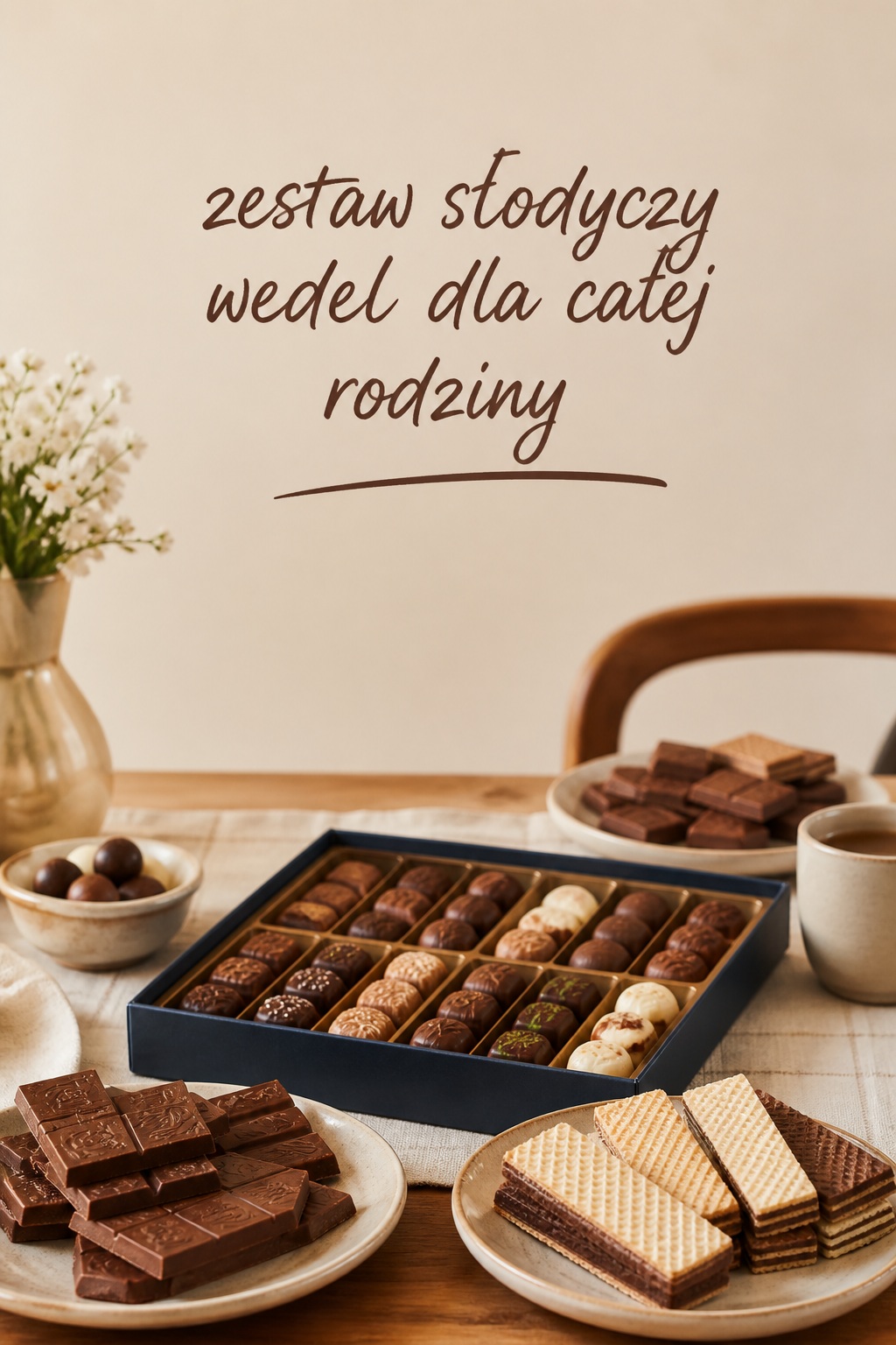 zestaw słodyczy wedel dla rodziny przy wspólnym stole