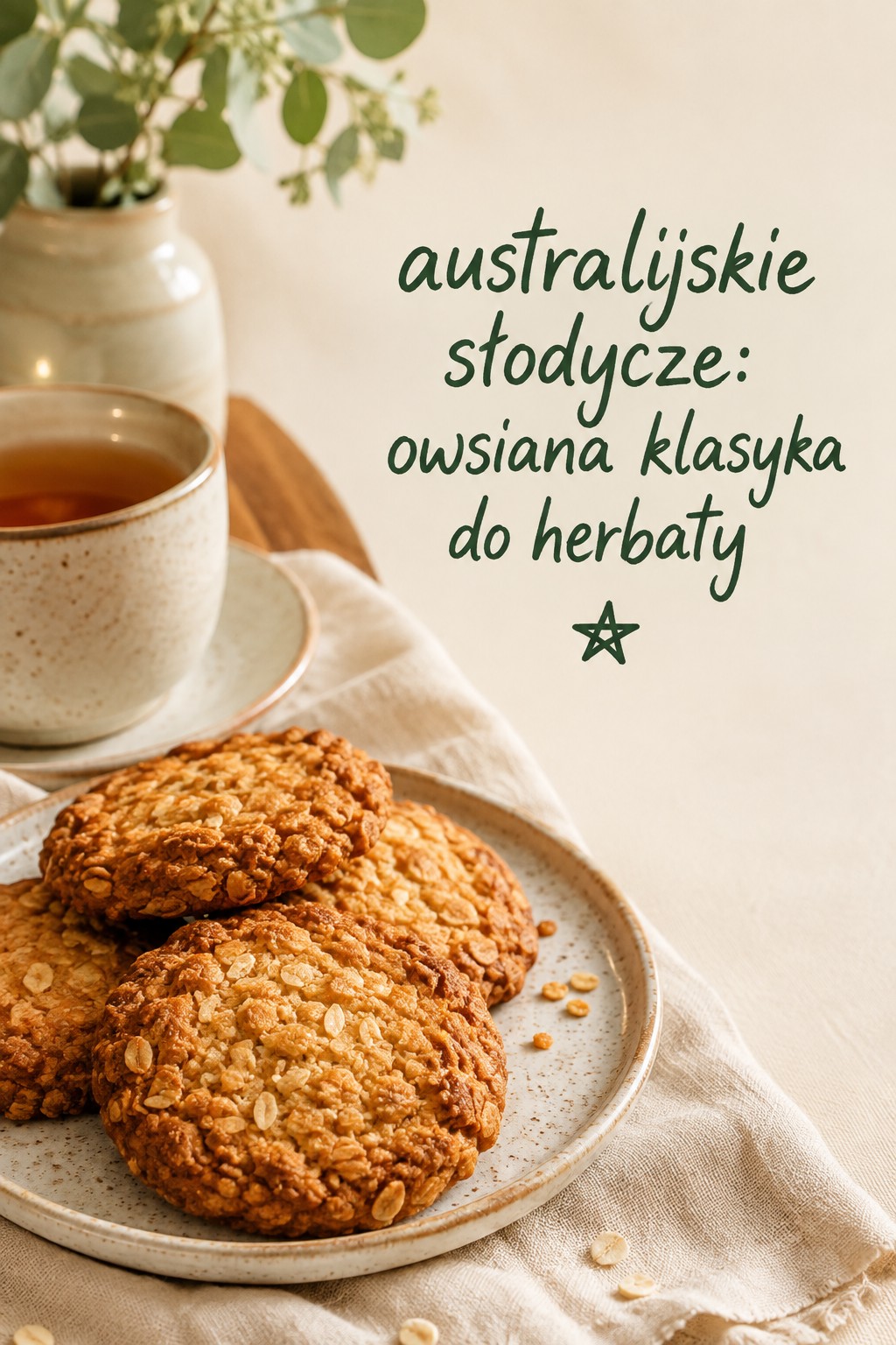 australijskie słodycze, złociste Anzac biscuits z płatkami owsianymi