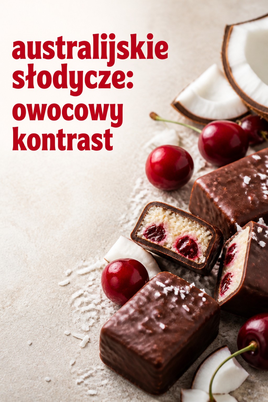 australijskie słodycze, owocowo-kokosowy baton w czekoladzie