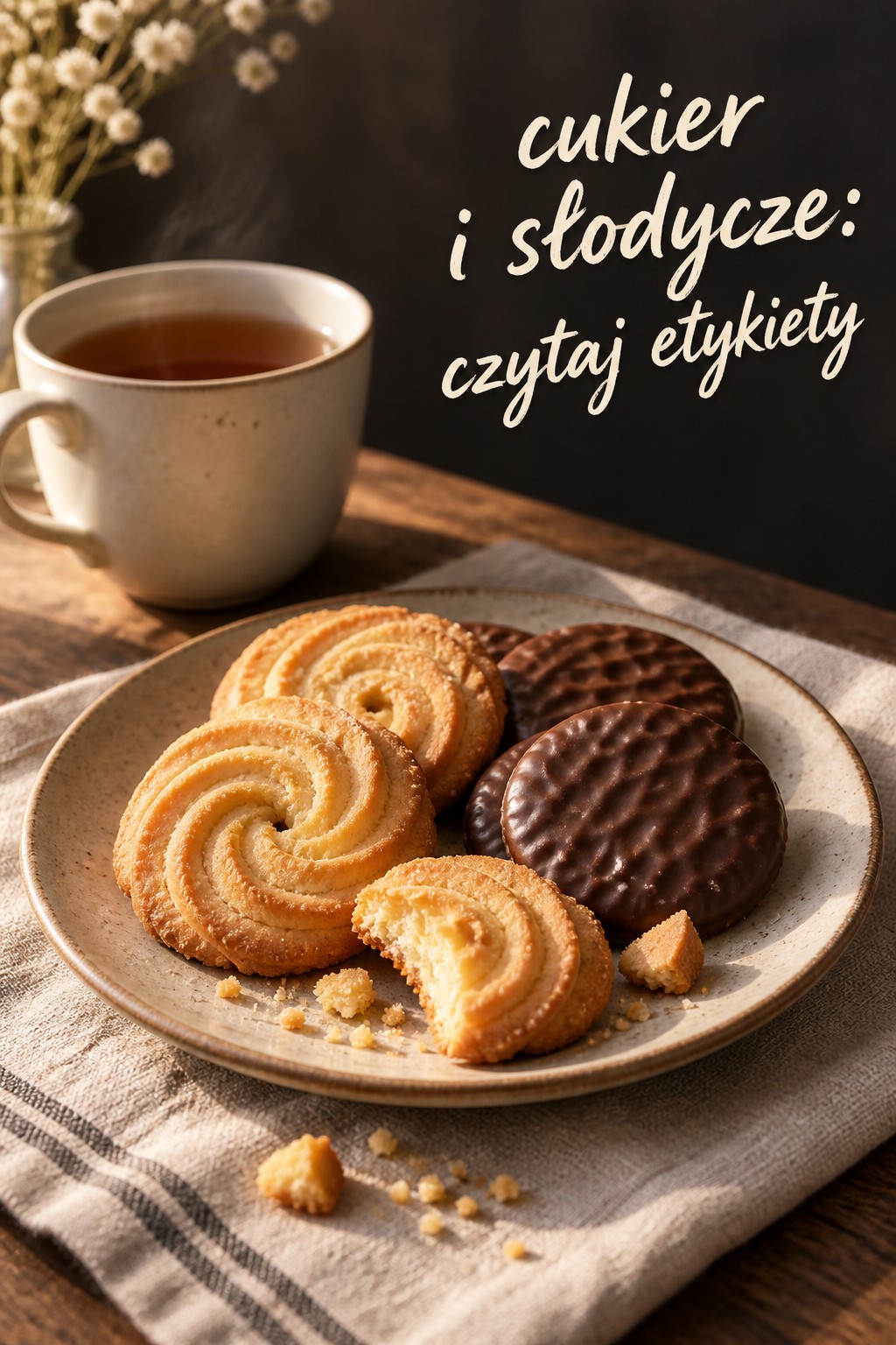 cukier i słodycze: ciastka do kawy na talerzyku