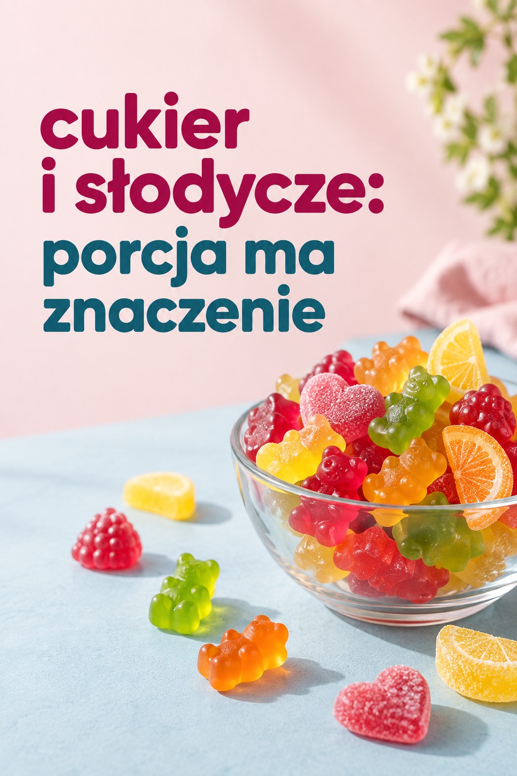 cukier i słodycze: kolorowe żelki w małej miseczce