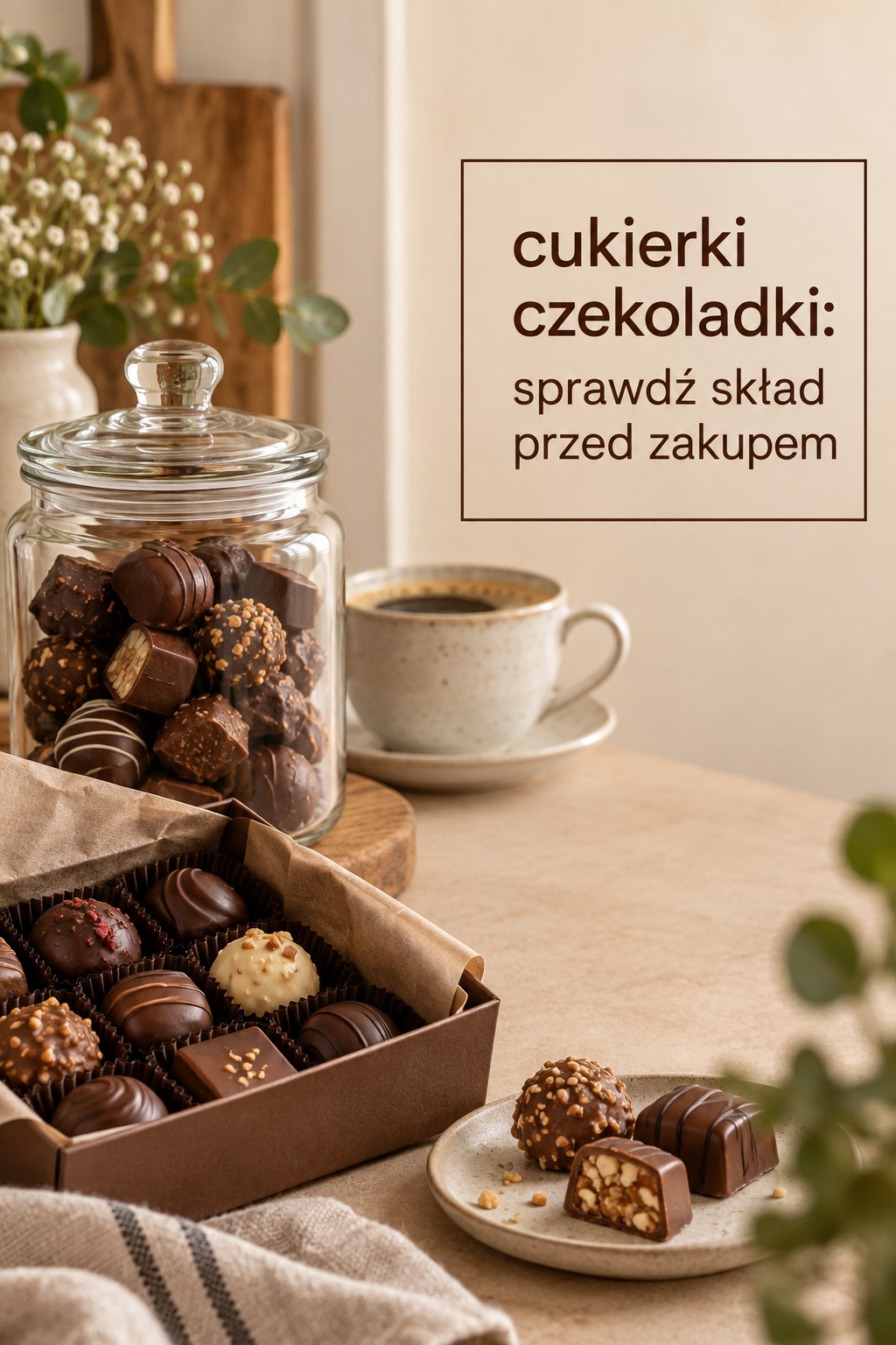 Cukierki czekoladki skład cukierki czekoladki w słoiku przy kawie i karcie składu