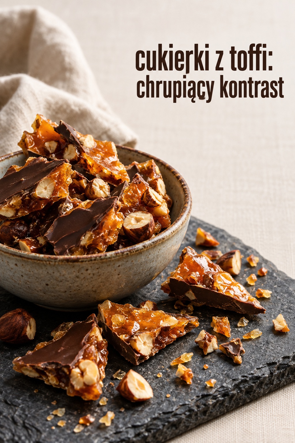 Cukierki z toffi: kruchy kontrast cukierki z toffi w kruchej karmelowej postaci z kawałkami orzechów