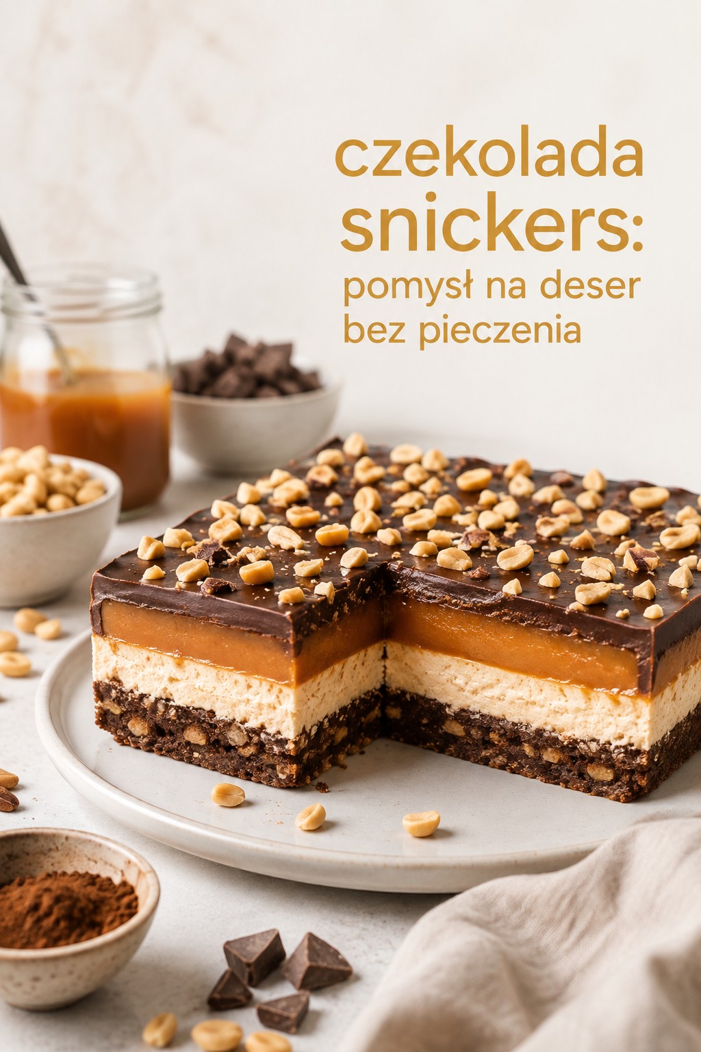 czekolada snickers jako deser bez pieczenia z karmelem