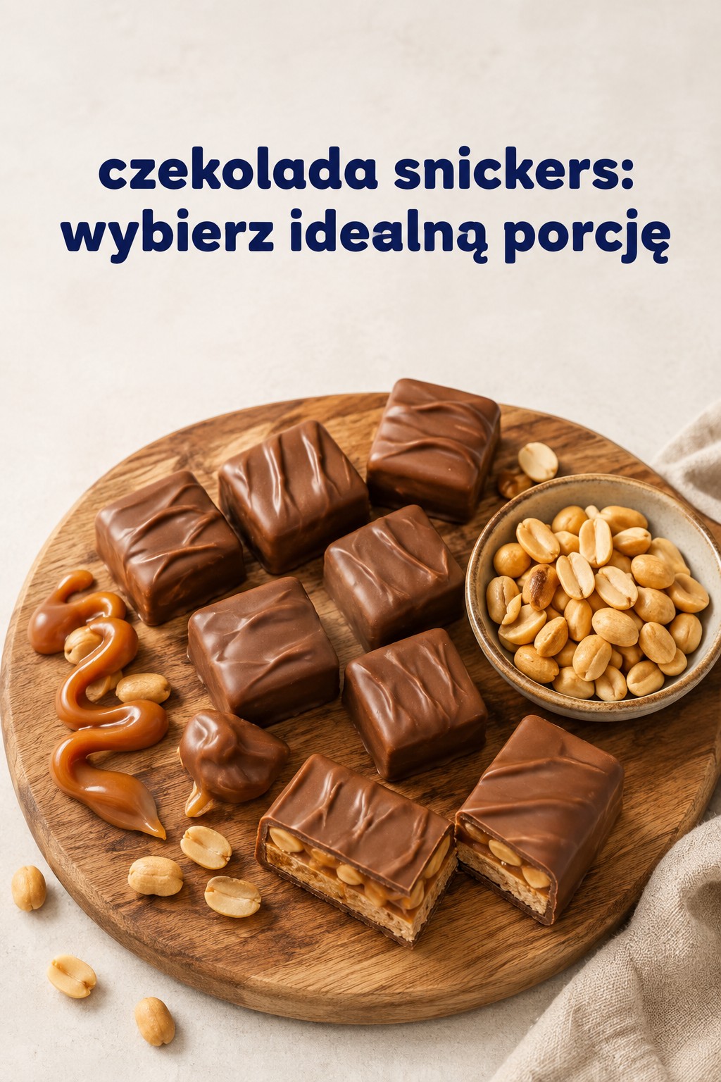 czekolada snickers i dodatki na desce degustacyjnej