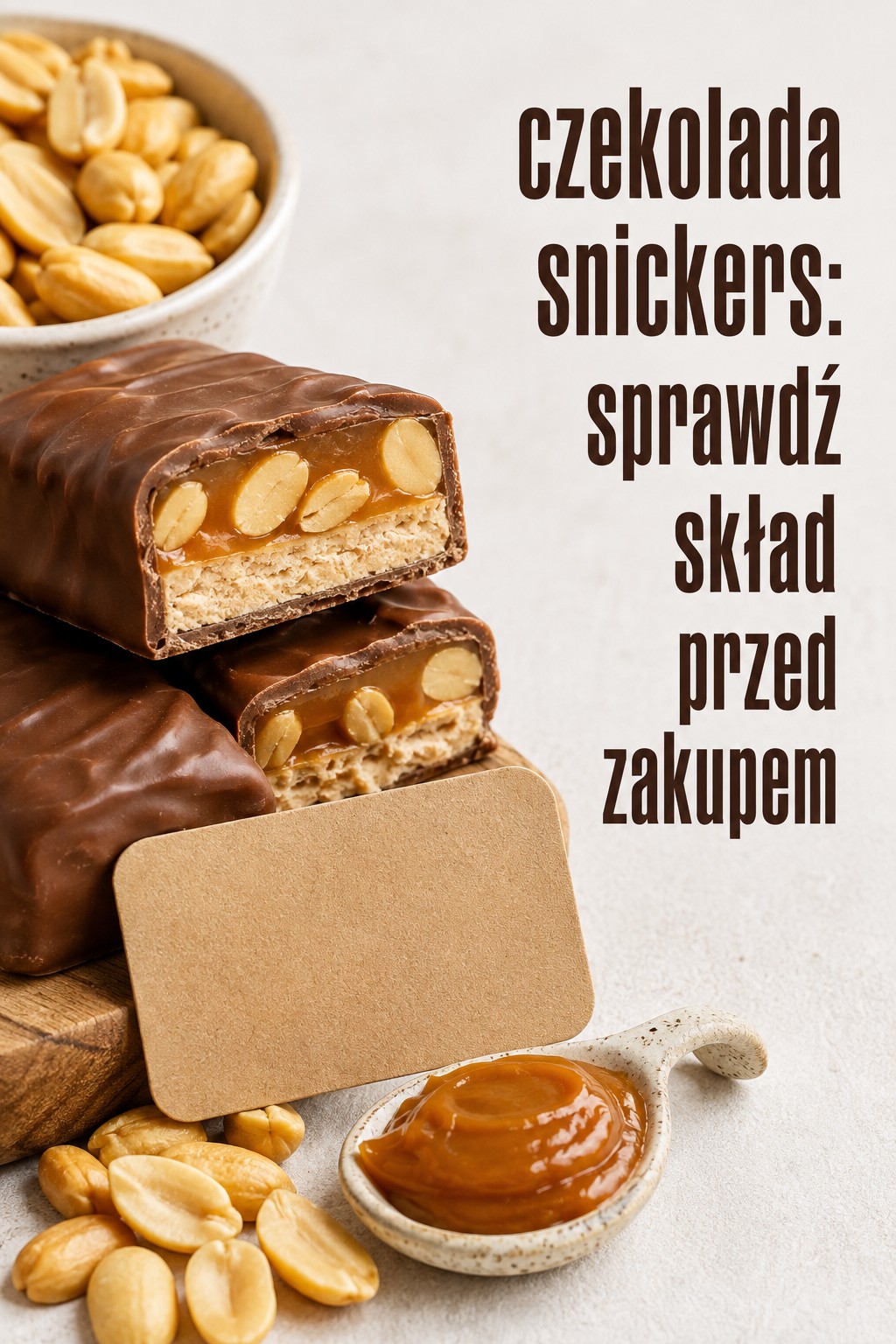 czekolada snickers z orzeszkami i karmelem przy etykiecie