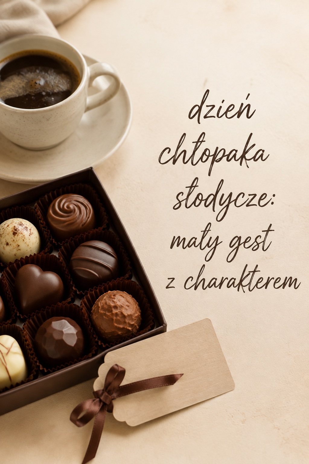 dzień chłopaka słodycze, praliny przy kawie