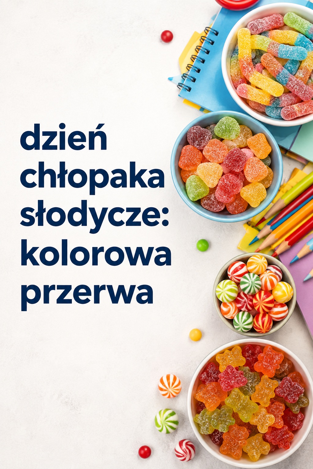 dzień chłopaka słodycze, kolorowe żelki i cukierki