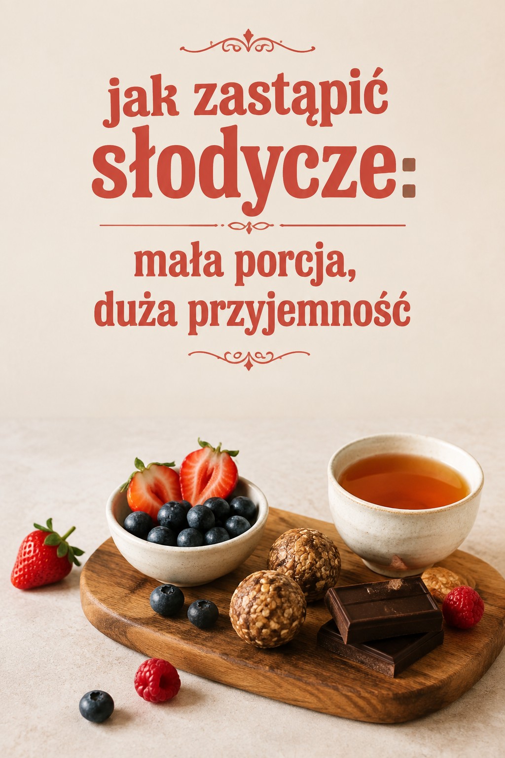 Jak zastąpić słodycze małą porcją Jak zastąpić słodycze: deska z owocami, kulkami i czekoladą