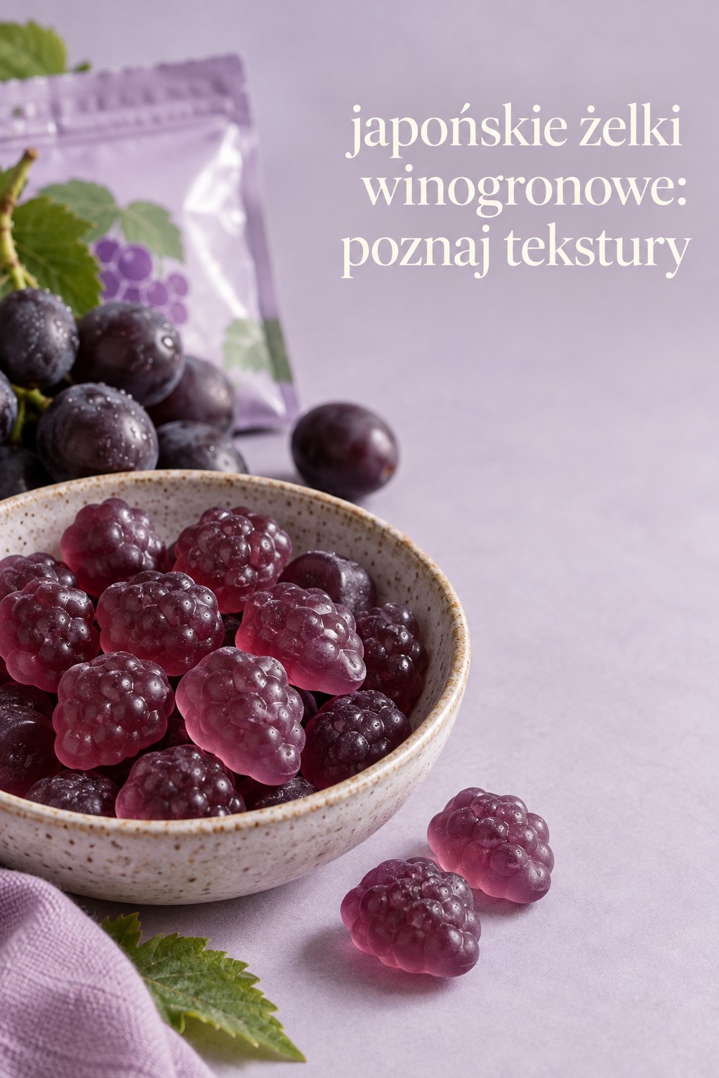 Japońskie żelki winogronowe tekstury japońskie żelki winogronowe w miseczce o różnych teksturach