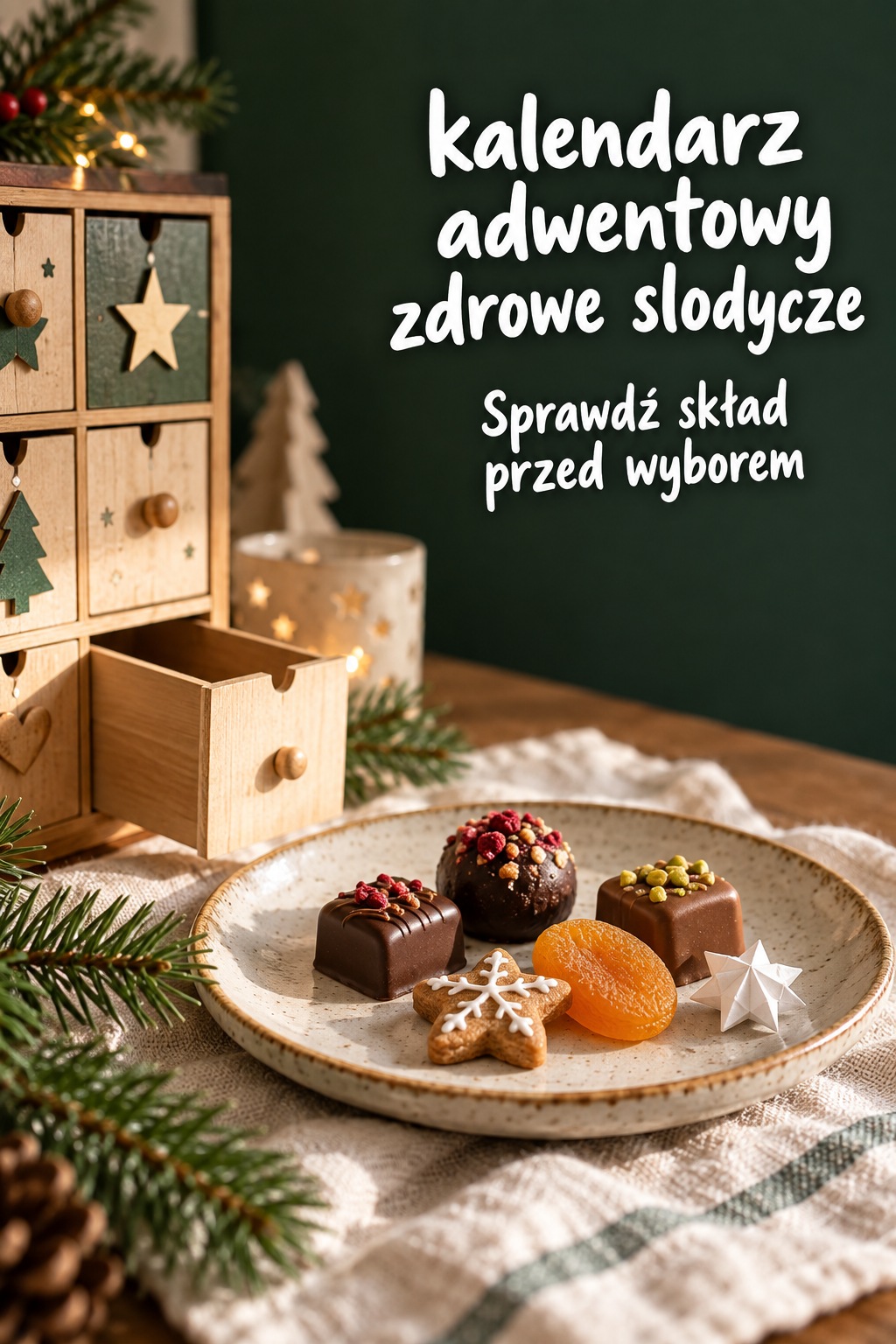 Małe słodycze do kalendarza adwentowego kalendarz adwentowy zdrowe slodycze, małe pralinki, piernik i suszona morela