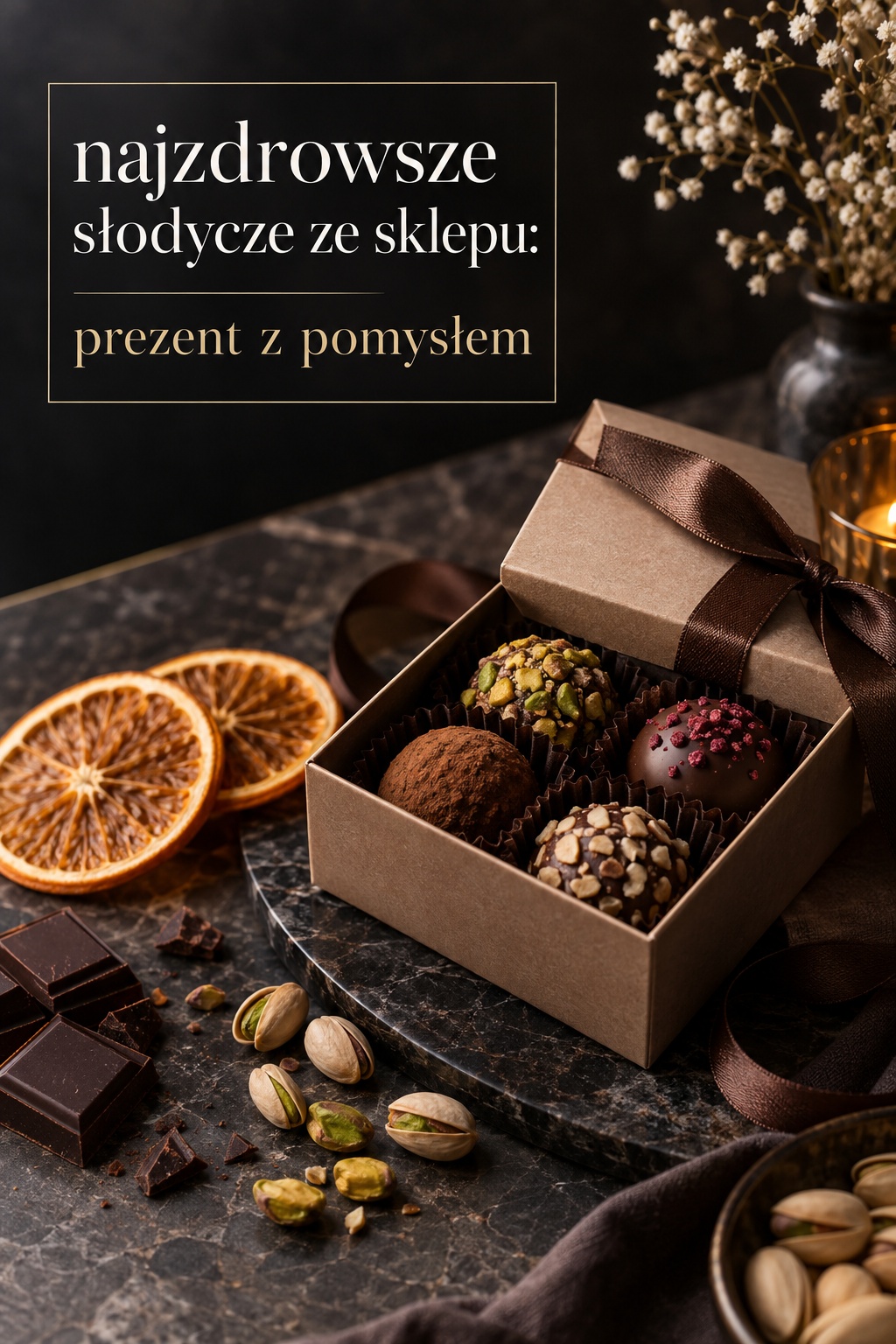 Najzdrowsze słodycze ze sklepu: prezent najzdrowsze słodycze ze sklepu: pudełko pralin z pistacjami