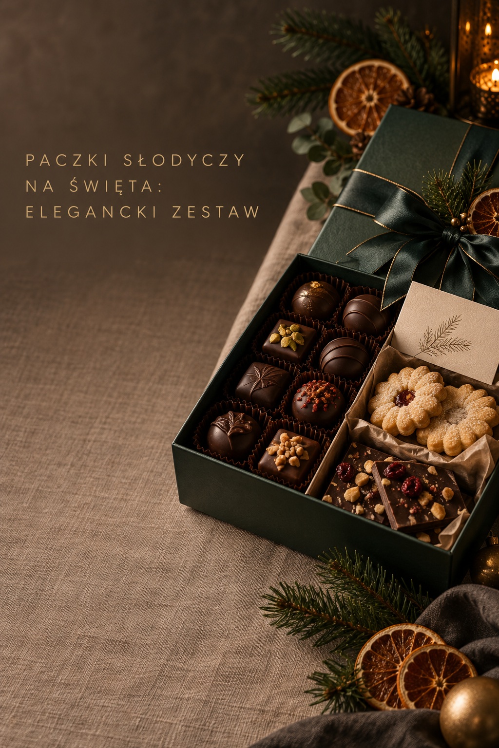 Paczki słodyczy na święta, elegancja paczki słodyczy na święta, eleganckie praliny i ciasteczka