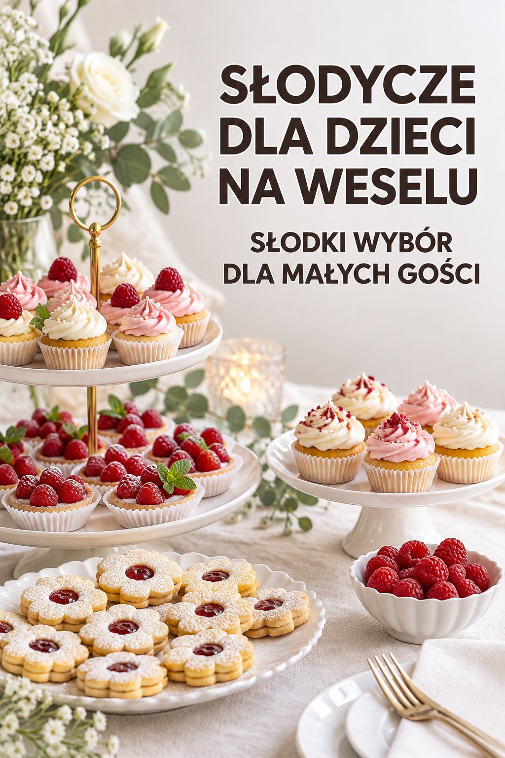 Słodycze dla dzieci na weselu: porcjowane babeczki i kruche ciastka