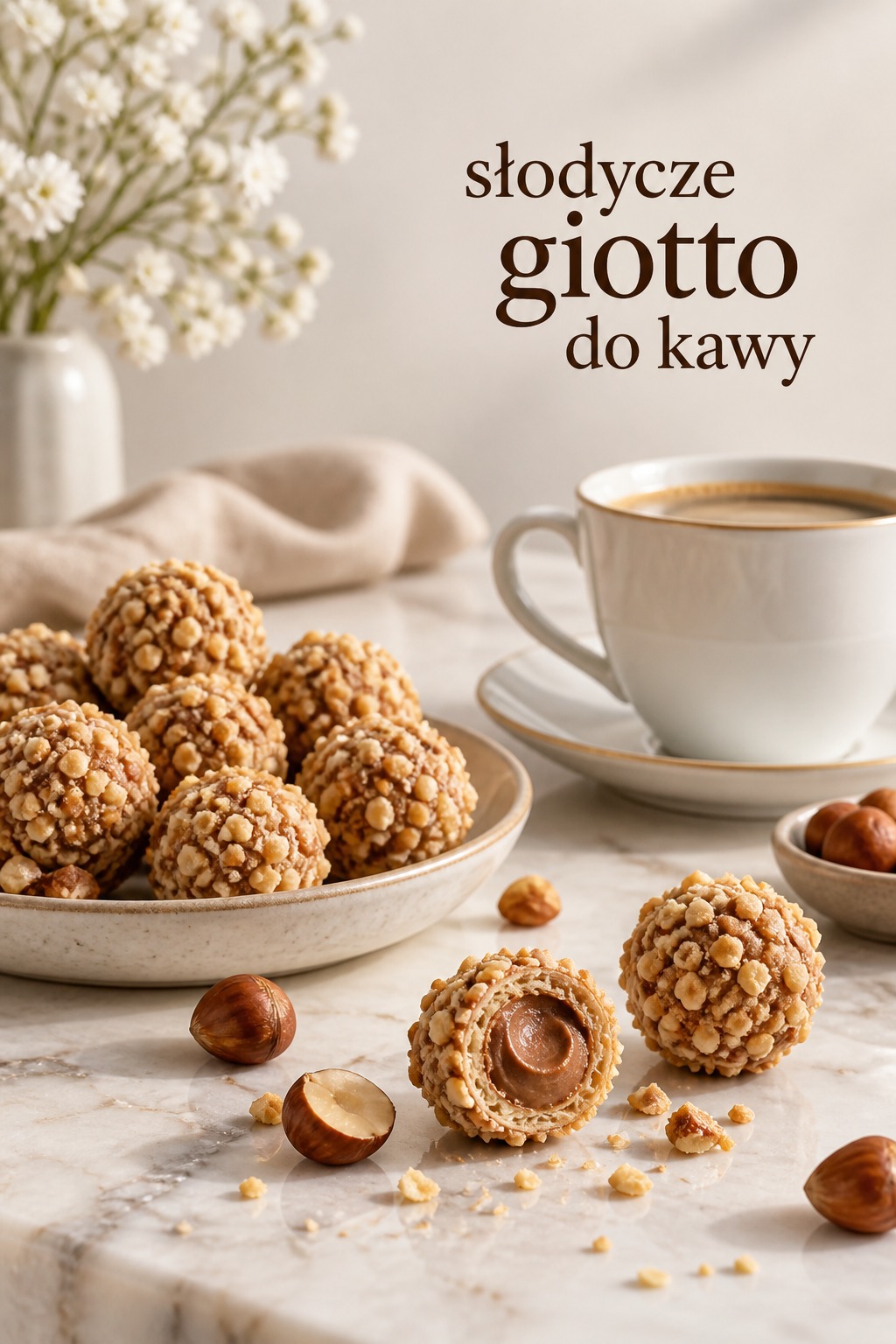 Słodycze Giotto do kawy słodycze giotto podane do kawy na jasnym stole