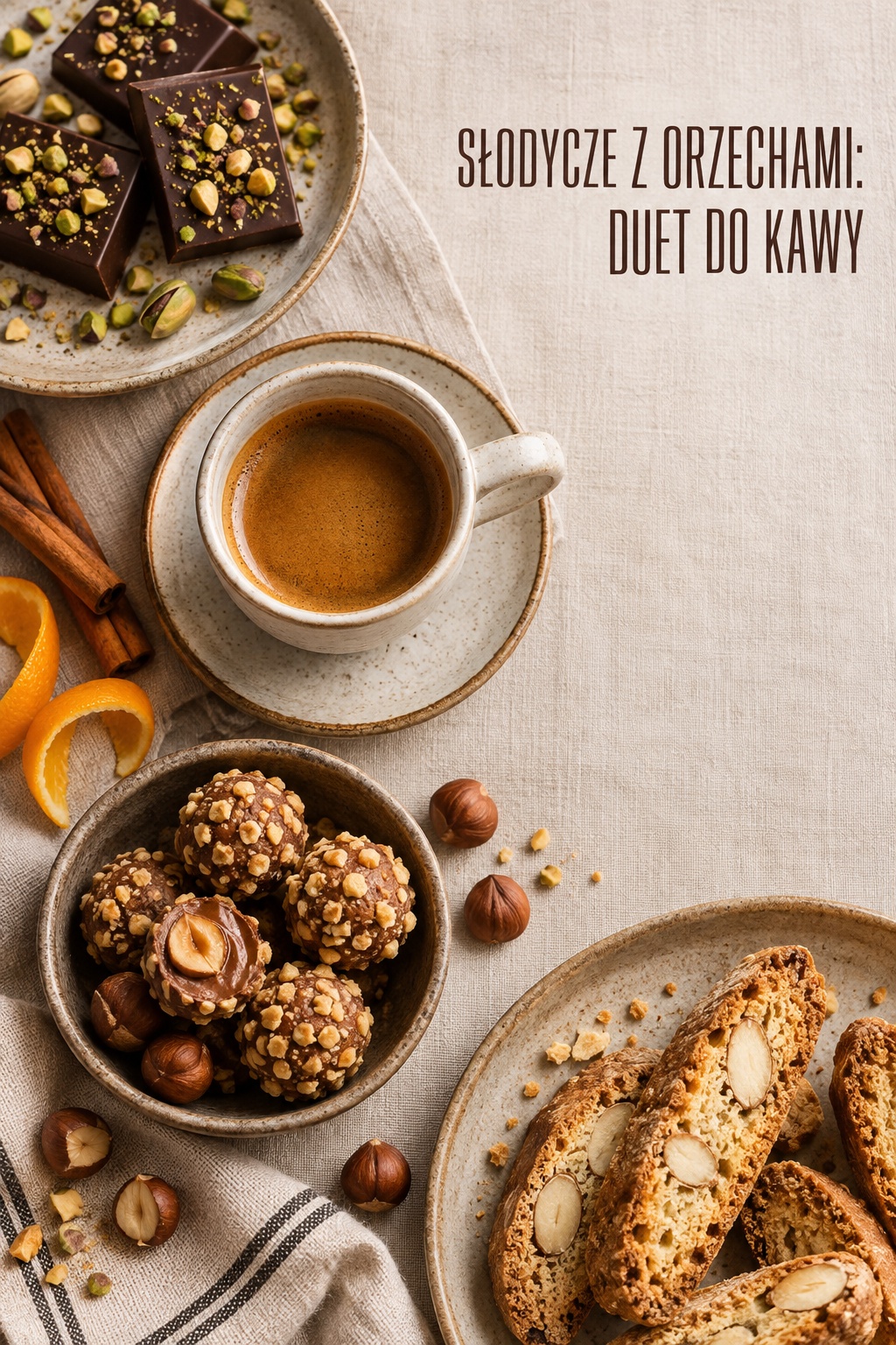 Słodycze z orzechami do kawy Słodycze z orzechami do kawy: pistacjowa czekolada, praliny i biscotti