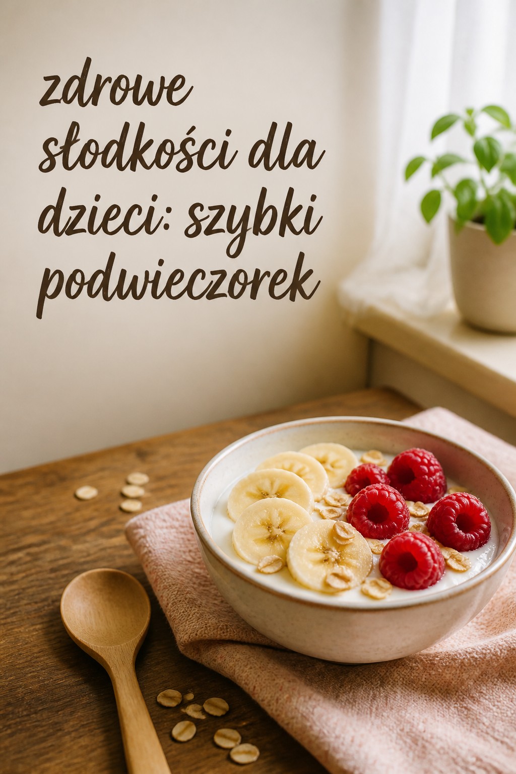 Zdrowe słodkości dla dzieci podwieczorek zdrowe słodkości dla dzieci: jogurt z bananem i malinami