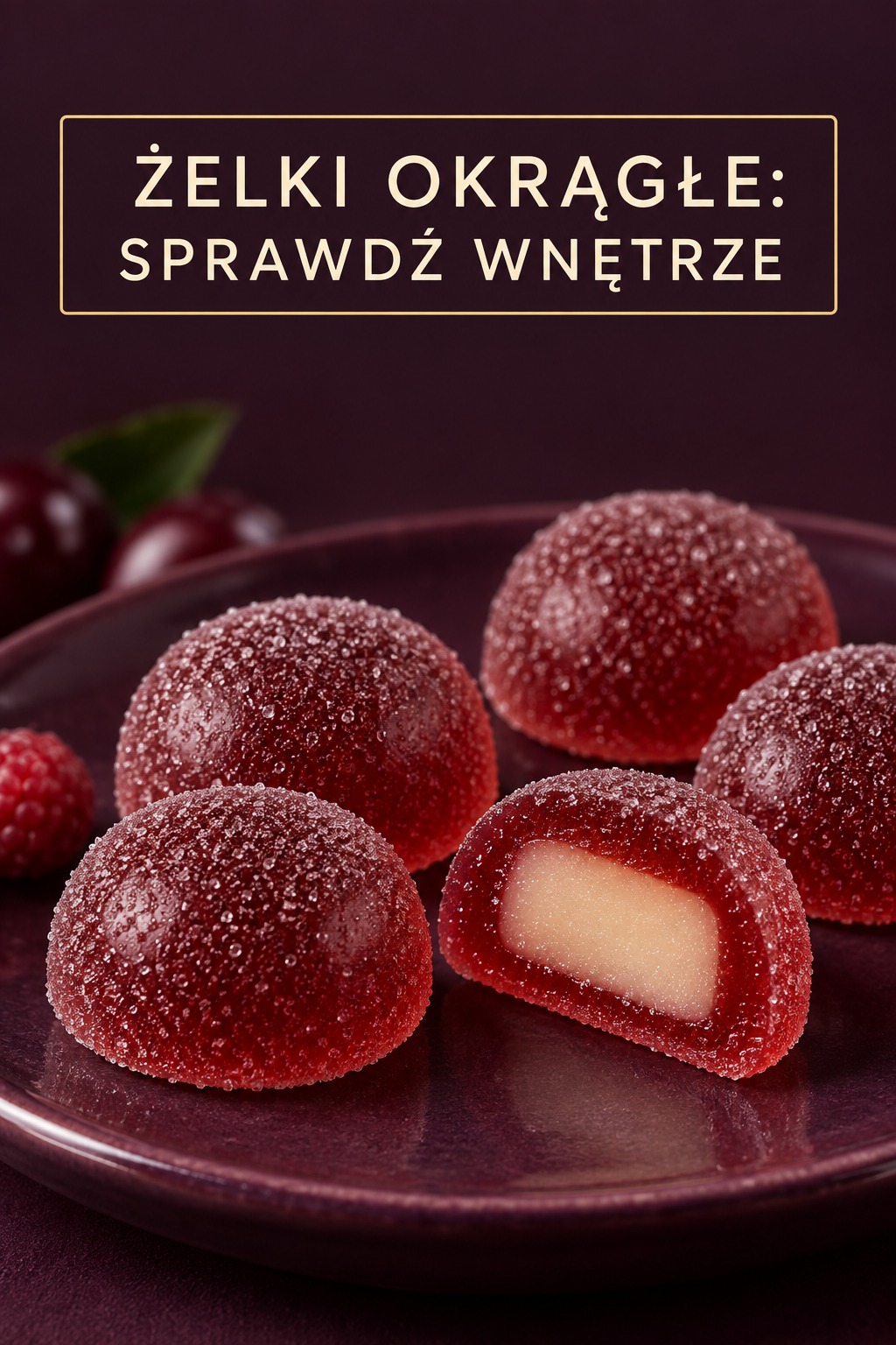 Żelki okrągłe z widocznym wnętrzem żelki okrągłe z czerwonym żelowym wierzchem i jasnym wnętrzem