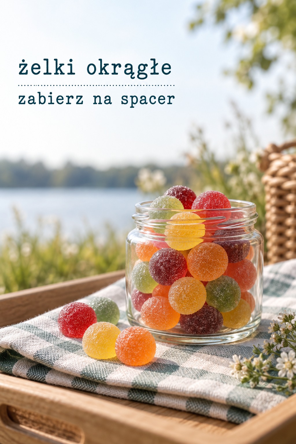 Żelki okrągłe na spacer żelki okrągłe w małym szklanym słoiku przygotowane na spacer
