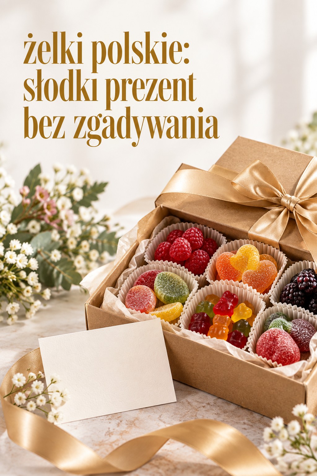 Żelki polskie na prezent żelki polskie w eleganckim pudełku prezentowym z owocowymi kształtami