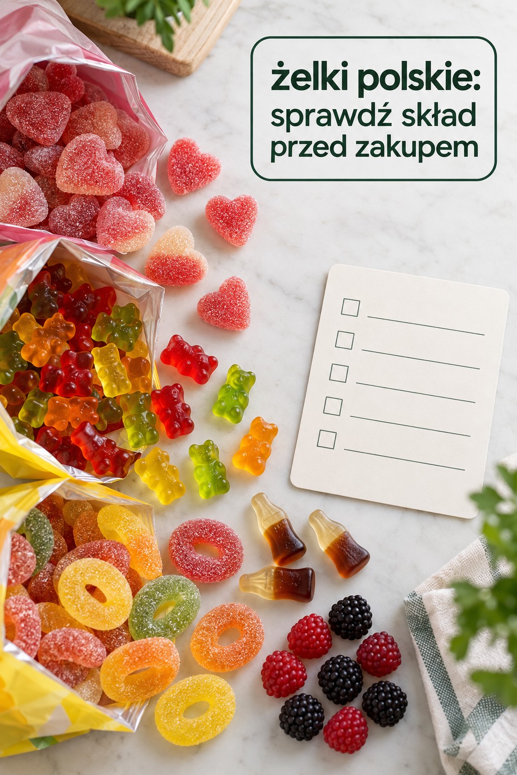 Żelki polskie skład żelki polskie w otwartych opakowaniach z kartą checklisty składu