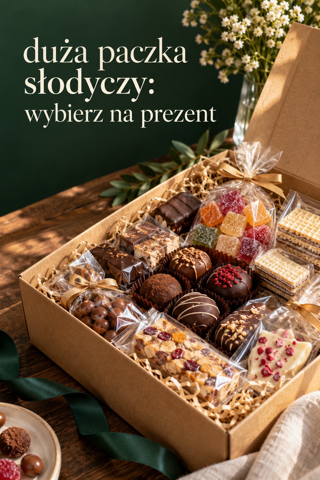 Duża paczka słodyczy na prezent duża paczka słodyczy w otwartym pudełku prezentowym