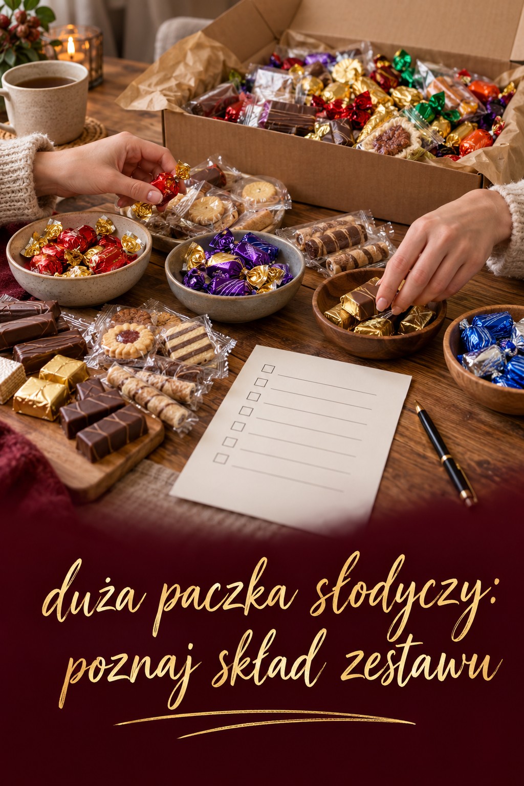 Duża paczka słodyczy i jej skład duża paczka słodyczy sortowana według składu zestawu
