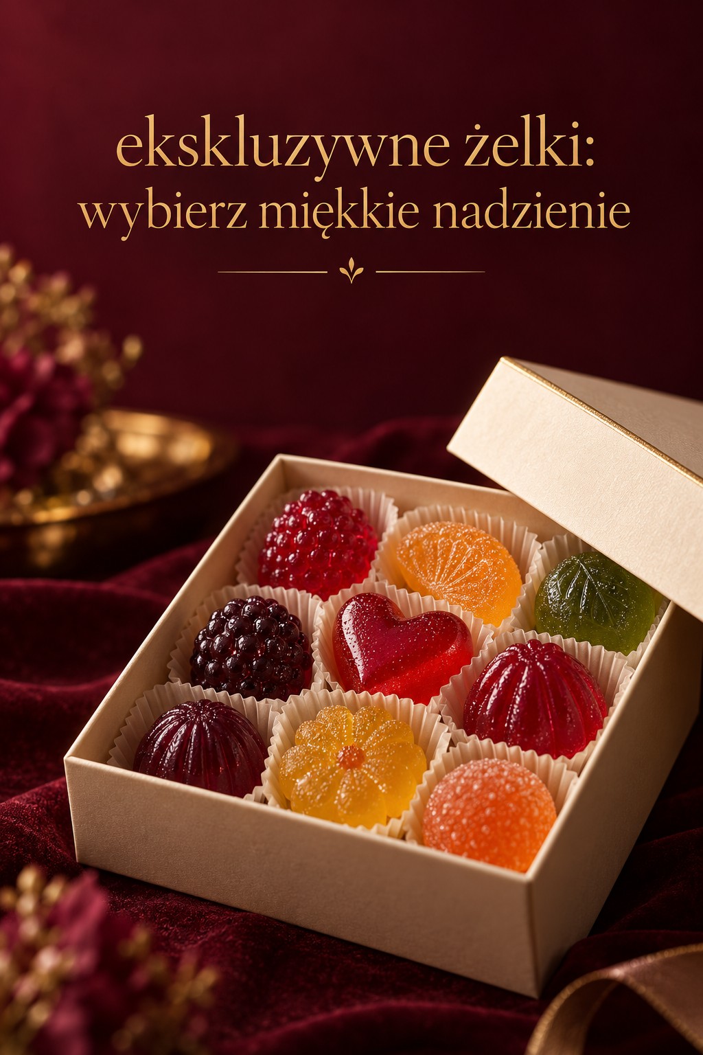 Ekskluzywne żelki w pudełku ekskluzywne żelki w ozdobnym pudełku, wybór kolorowych wariantów