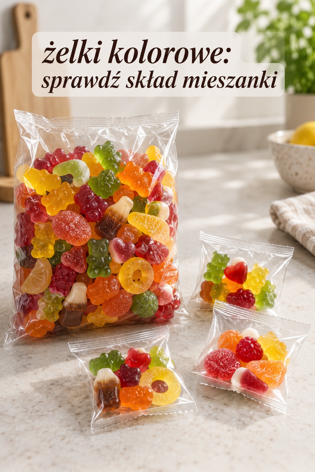 Żelki kolorowe, mix i mini porcje żelki kolorowe w dużym opakowaniu i małych porcjowanych saszetkach