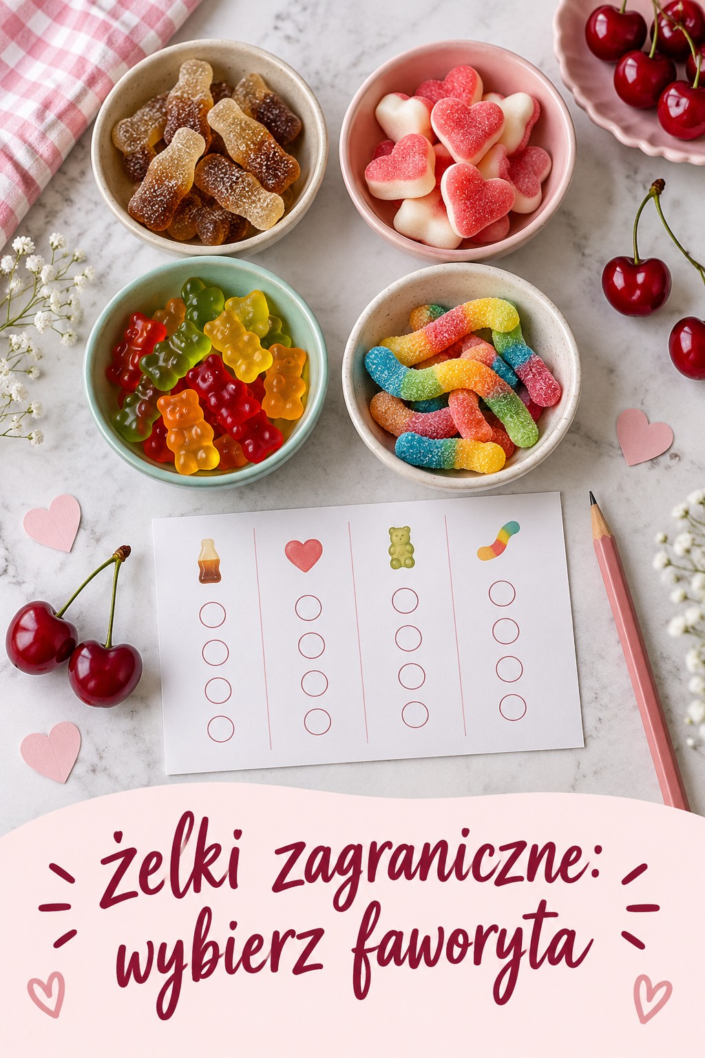 Wybierz faworyta degustacji Karta degustacyjna i żelki zagraniczne do wyboru faworyta