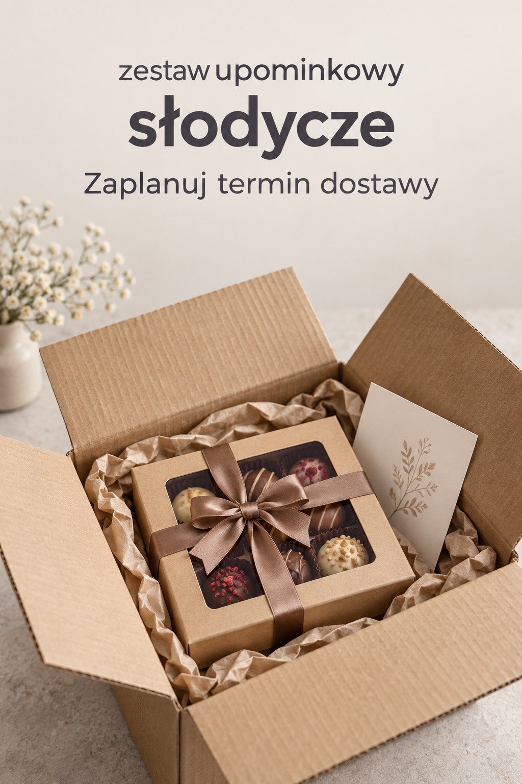 Zestaw upominkowy słodycze i dostawa Zestaw upominkowy słodycze zabezpieczony w kartonie do transportu